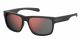 Polaroid  sunglasses For Him with a MATTE BLACK frame and RED MIRROR POLARIZED lens with a lens width of 55mm and model number PLD 2066/S